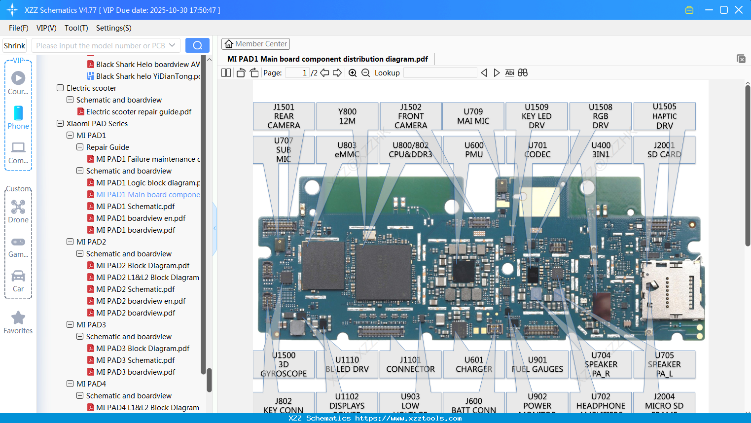 Xiaomi MI PAD1 Main Board Component Distribution Diagram
